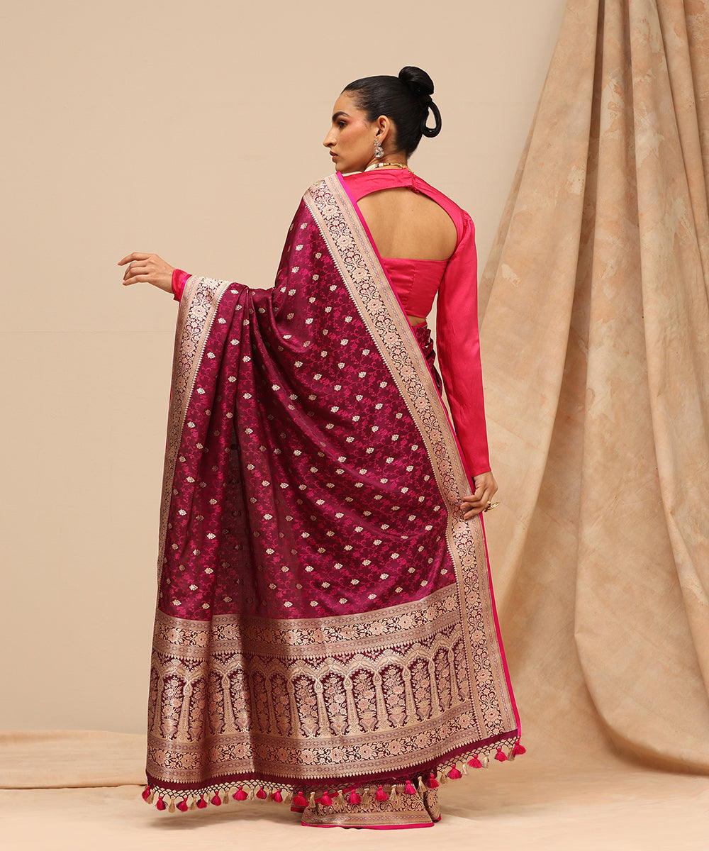 Wine_And_Magenta_Pure_Satin_Silk_Tanchoi_Banarasi_Saree_With_Zari_Booti_And_Border_WeaverStory_03