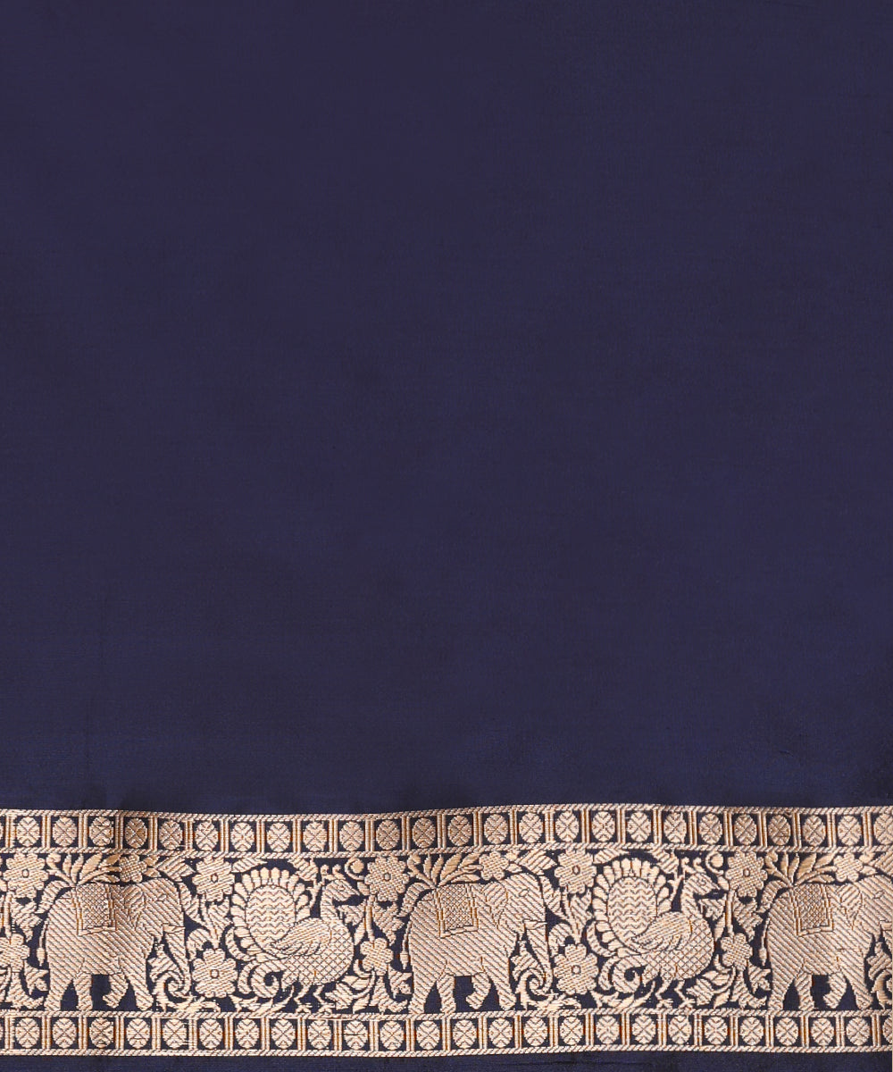 Blue_Handloom_Pure_Satin_Silk_Banarasi_Saree_With_Vertical_Zari_Stripes_And_Shikargah_Border_WeaverStory_05