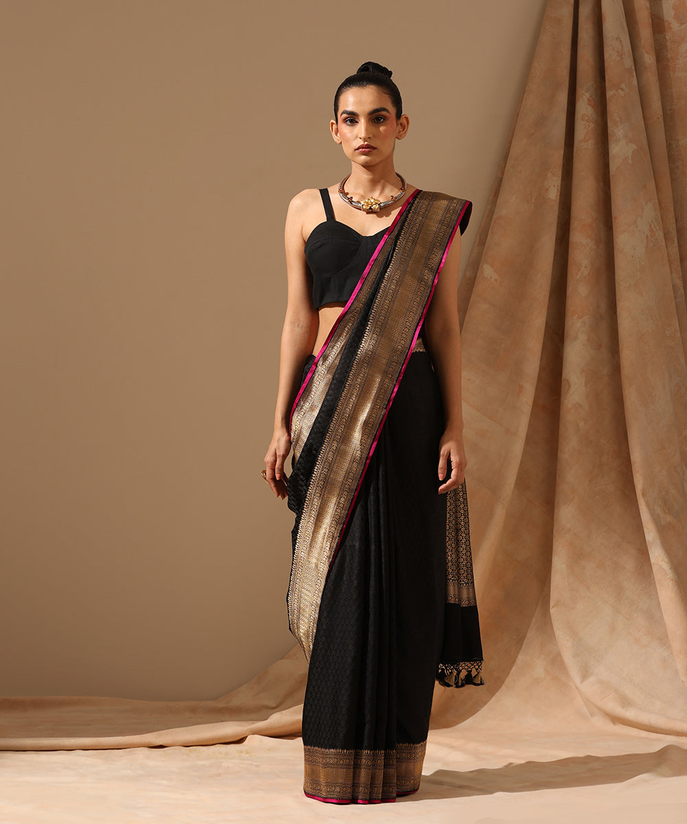 Black_Pure_Satin_Silk_Handloom_Tanchoi_Banarasi_Saree_With_Gold_Zari_Border_WeaverStory_02