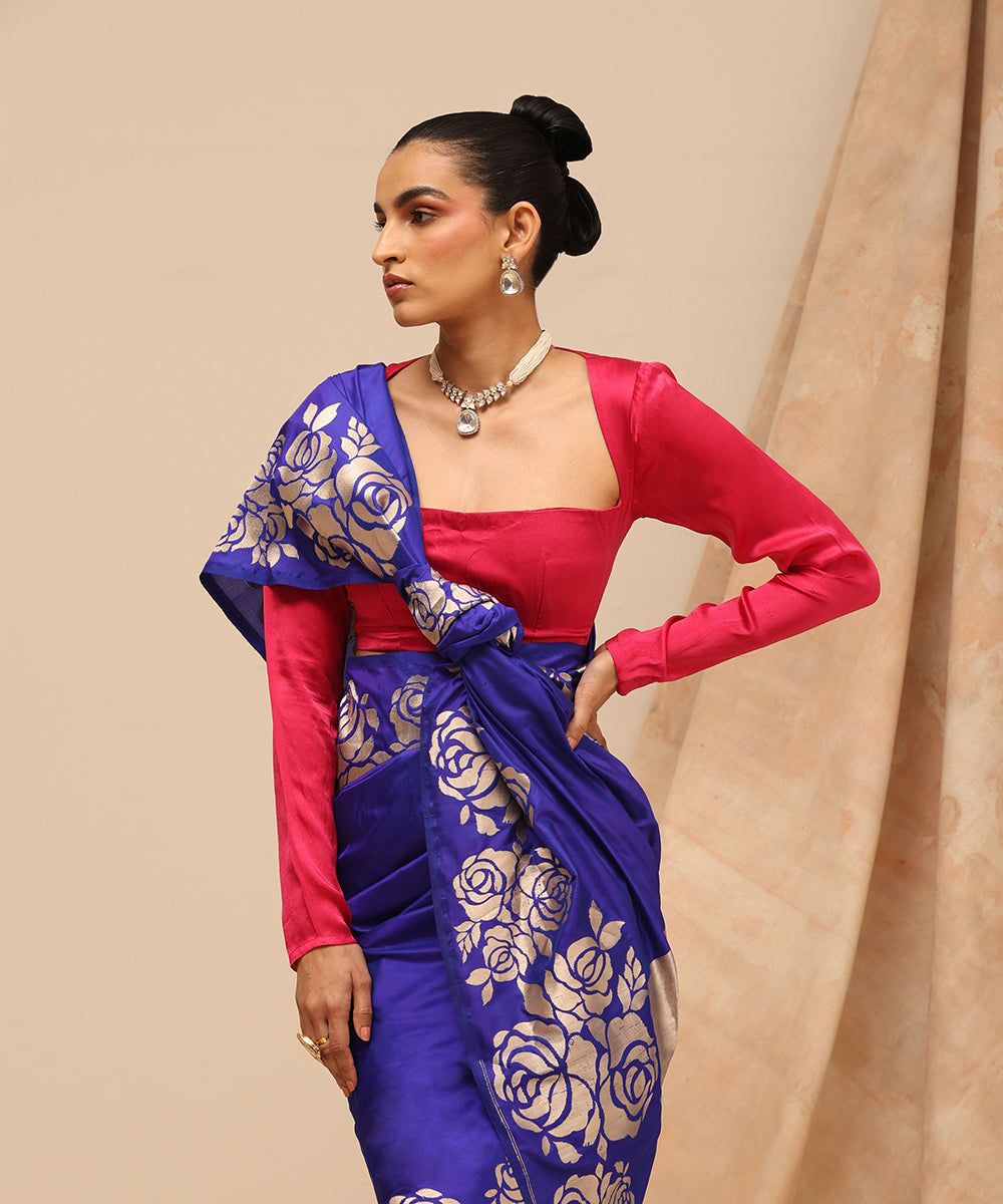 Handloom_Blue_Pure_Katan_Silk_Banarasi_Saree_With_Roses_Motifs_On_The_Border_WeaverStory_01