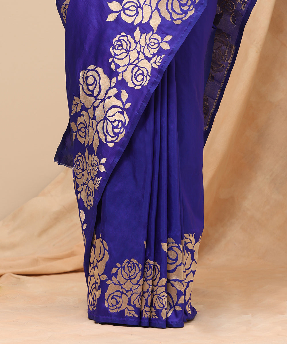 Handloom_Blue_Pure_Katan_Silk_Banarasi_Saree_With_Roses_Motifs_On_The_Border_WeaverStory_04