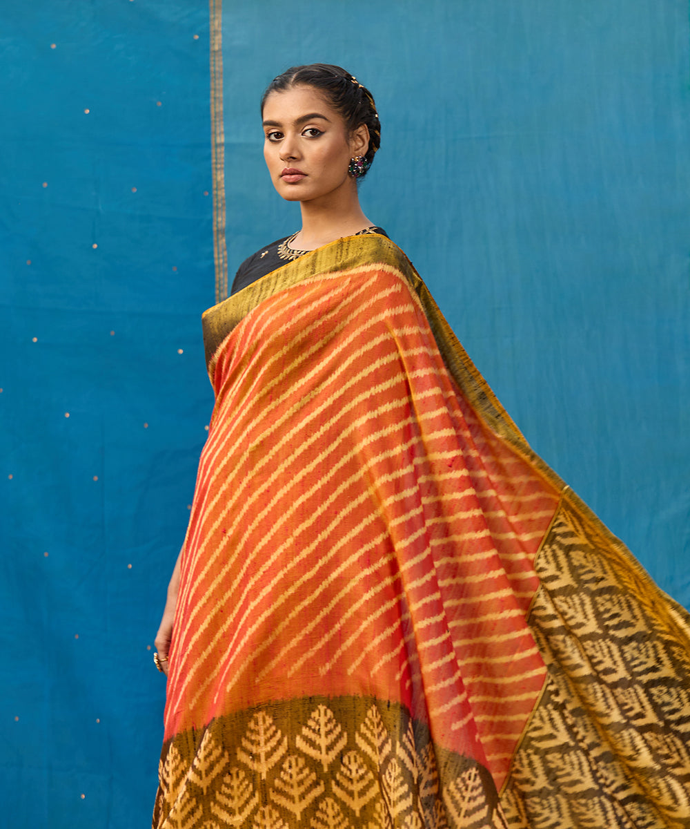 Peach_And_Yellow_Pure_Raw_Silk_Ikat_Patola_Saree_With_Yellow_Palla_WeaverStory_02