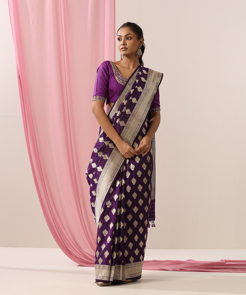 Purple_Handloom_Pure_Katan_Silk_Banarasi_Saree_With_Cutwork_Zari_Booti_WeaverStory_02