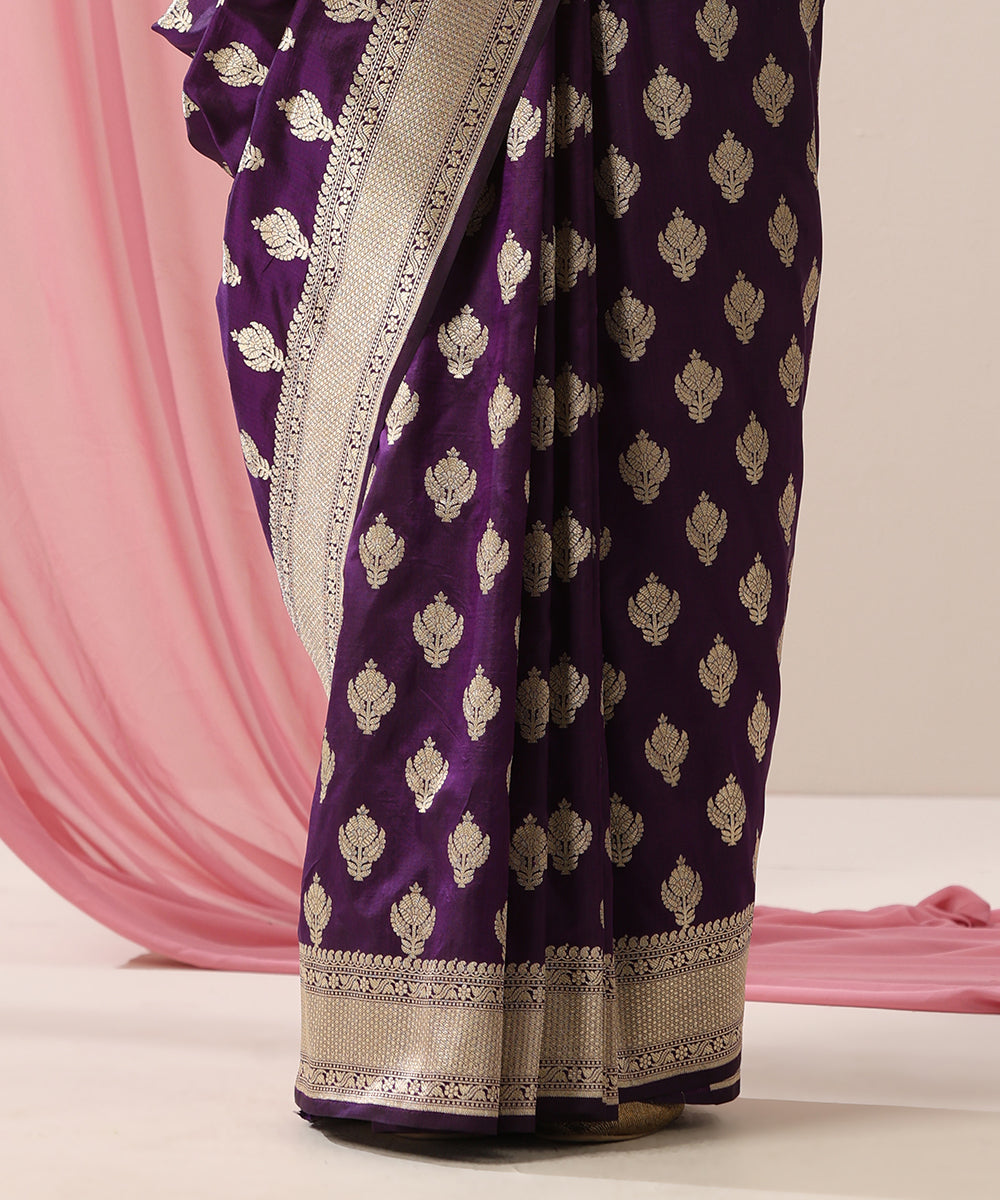 Purple_Handloom_Pure_Katan_Silk_Banarasi_Saree_With_Cutwork_Zari_Booti_WeaverStory_04