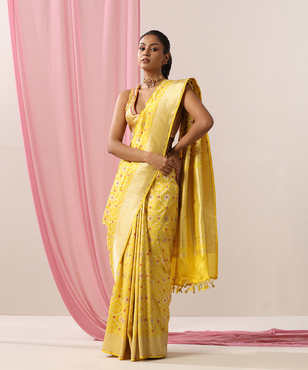 Yellow_Handloom_Pure_Katan_Silk_Banarasi_Saree_With_Red_Meenakari_WeaverStory_02