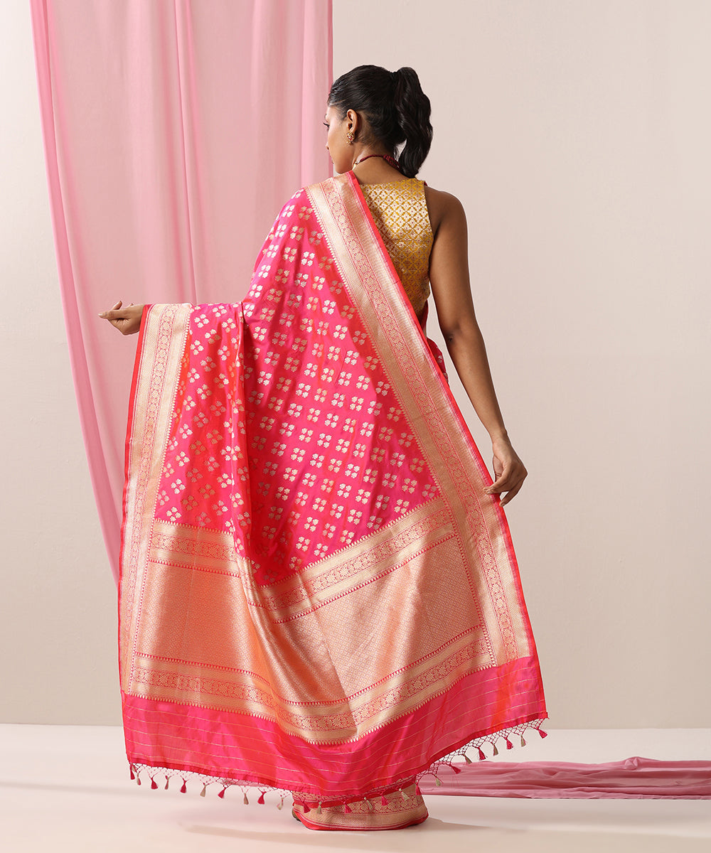 Handloom_Pink_Pure_Katan_Silk_Banarasi_Saree_With_Gold_And_Silver_Zari_Booti_WeaverStory_03