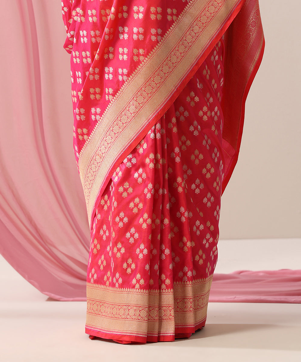 Handloom_Pink_Pure_Katan_Silk_Banarasi_Saree_With_Gold_And_Silver_Zari_Booti_WeaverStory_04