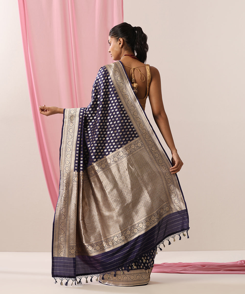 Ink_Blue_Handloom_Pure_Katan_Silk_Banarasi_Saree_With_Gold_And_Silver_Zari_Booti_WeaverStory_03