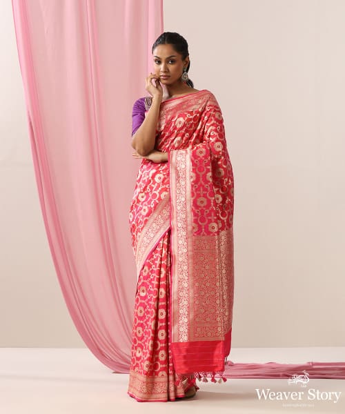 Handloom_Pink_Pure_Katan_Silk_Banarasi_Saree_With_Meenakari_Jaal_WeaverStory_02
