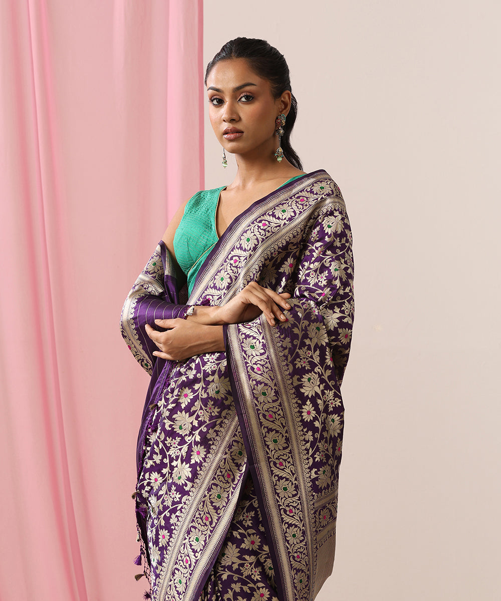 Handloom_Purple_Pure_Katan_Silk_Banarasi_Saree_With_Pink_And_Green_Meenakari_WeaverStory_01