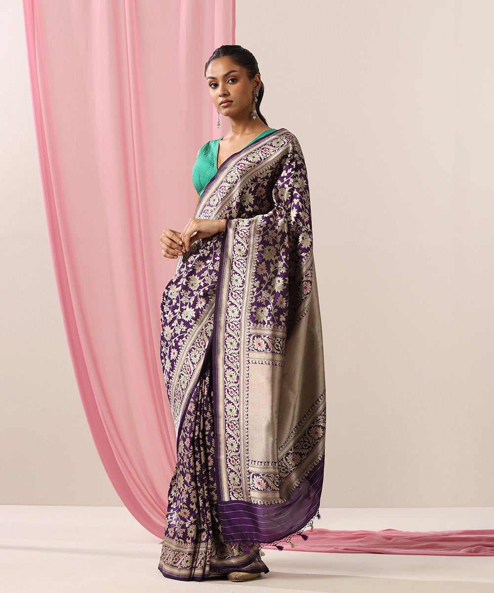 Handloom_Purple_Pure_Katan_Silk_Banarasi_Saree_With_Pink_And_Green_Meenakari_WeaverStory_02