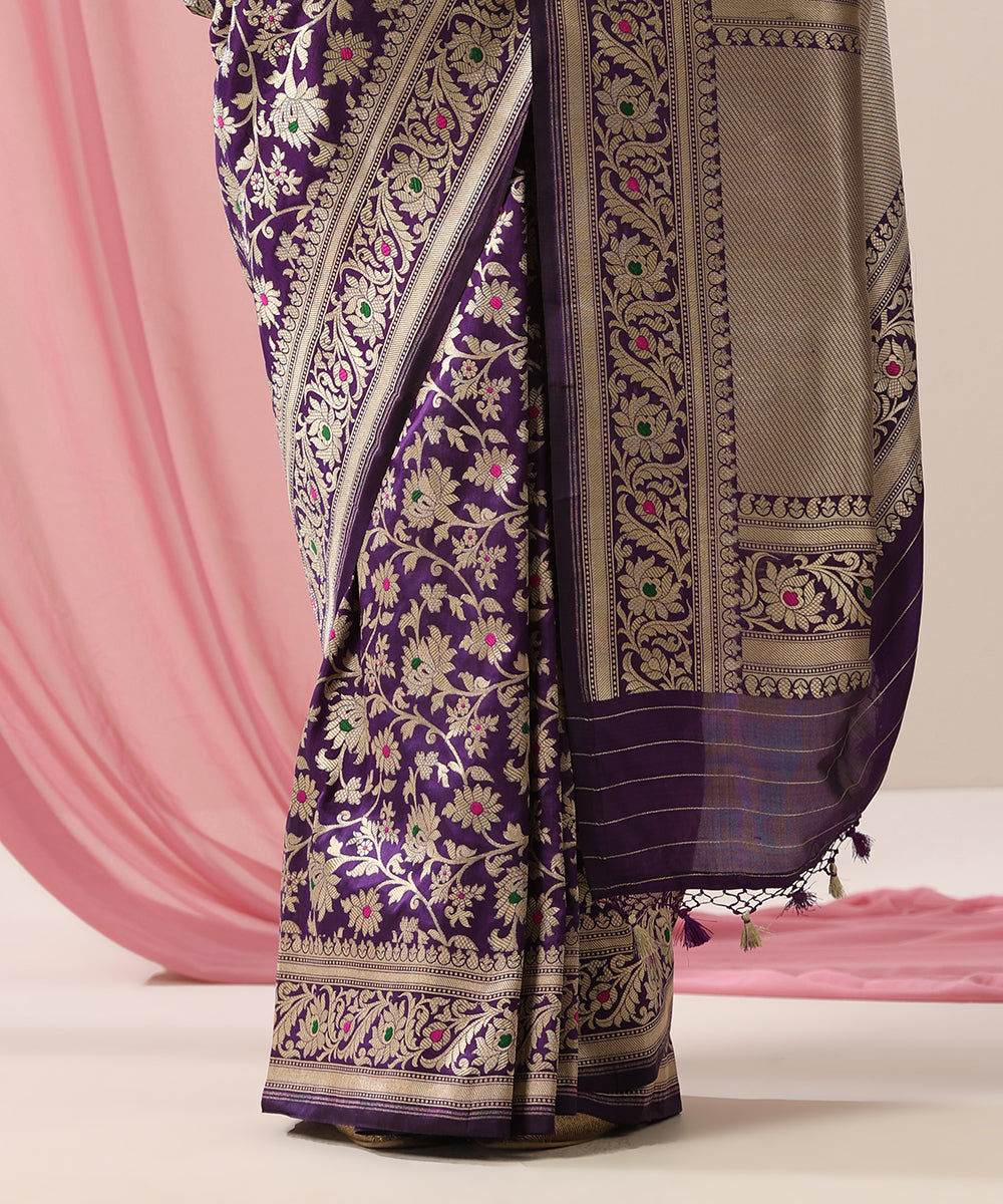 Handloom_Purple_Pure_Katan_Silk_Banarasi_Saree_With_Pink_And_Green_Meenakari_WeaverStory_04