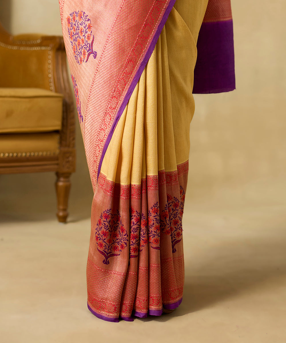 Mustard_Handloom_Pure_Tussar_Georgette_Banarasi_Saree_With_Broad_Meenakari_Border_WeaverStory_04