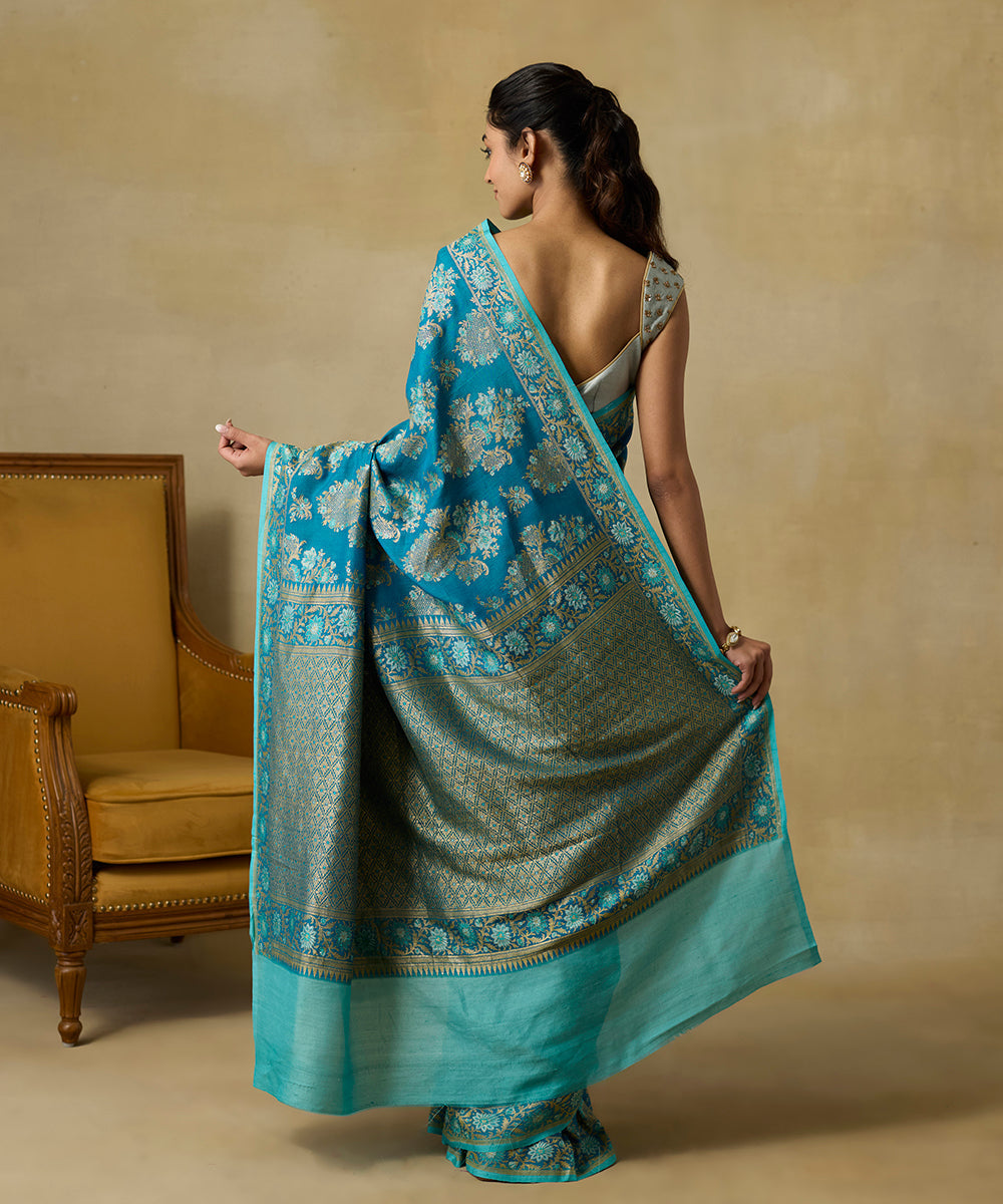 Turquoise_Blue_Handloom_Pure_Tussar_Georgette_Banarasi_Saree_With_Meenakari_WeaverStory_03