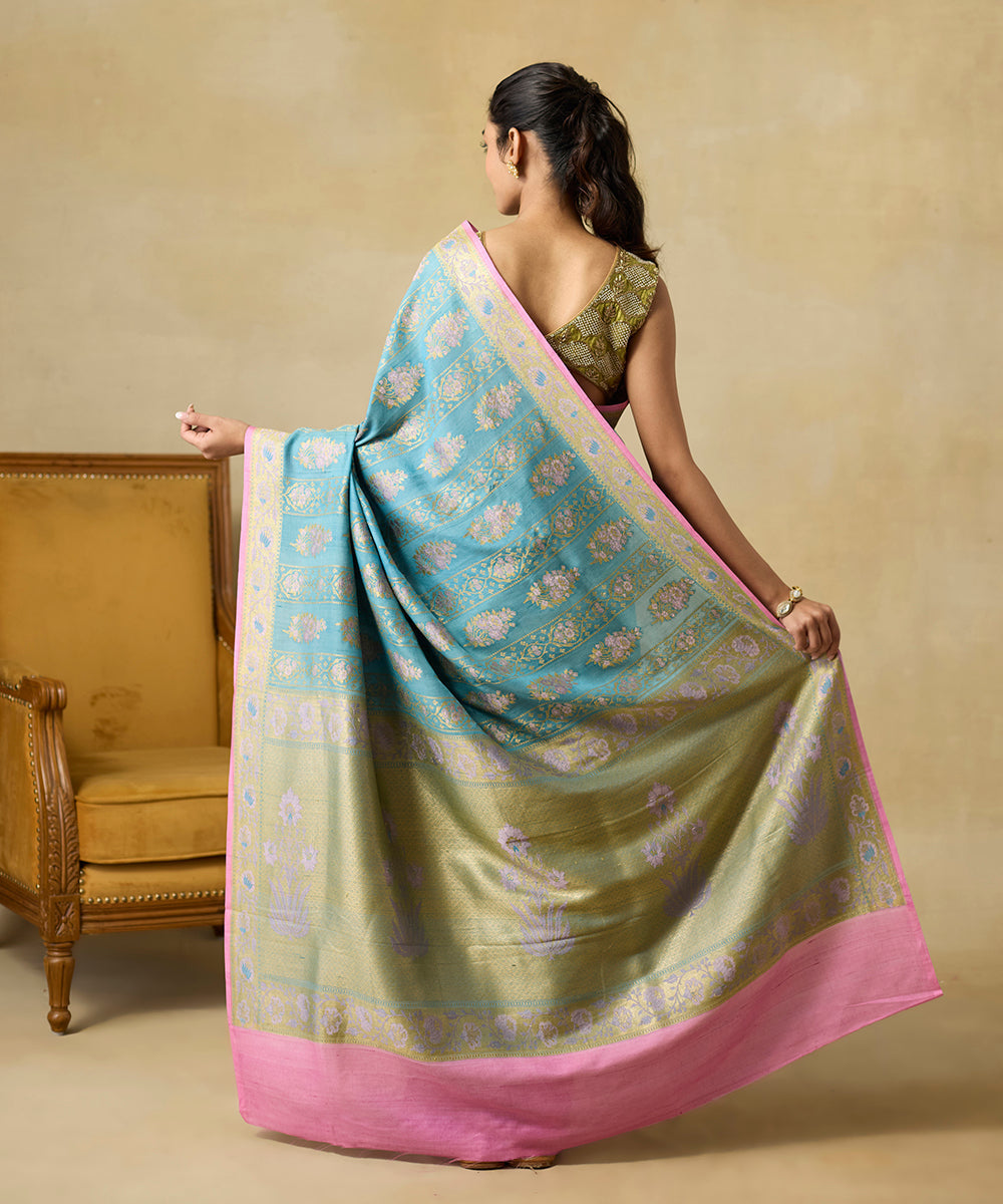 Pigeon_Blue_Handloom_Pure_Tussar_Georgette_Banarasi_Saree_With_Meenakari_Flowers_WeaverStory_03