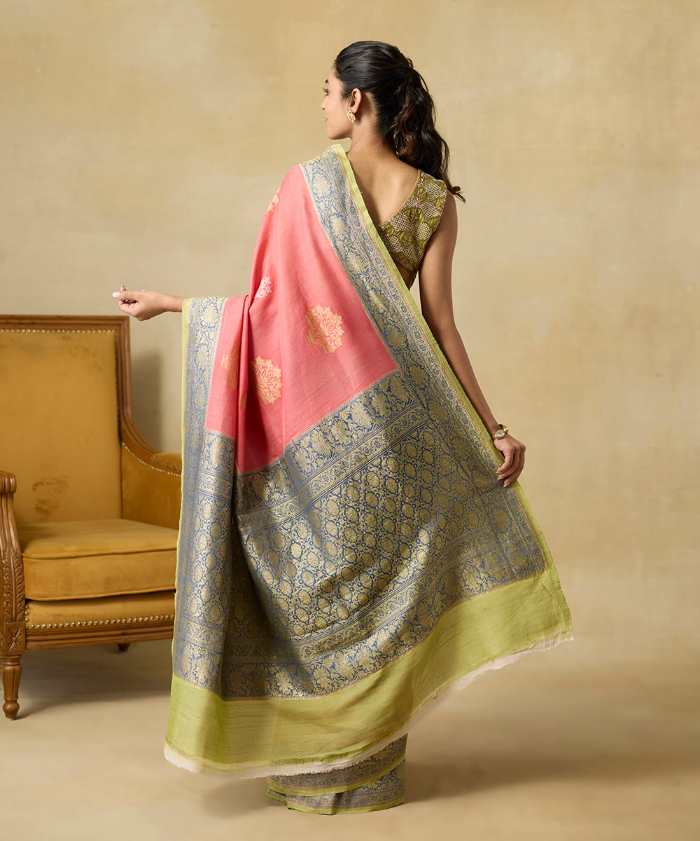 Coral_Pink_Pure_Tussar_Georgette_Banarasi_Handloom_Saree_With_Grey_Border_WeaverStory_03