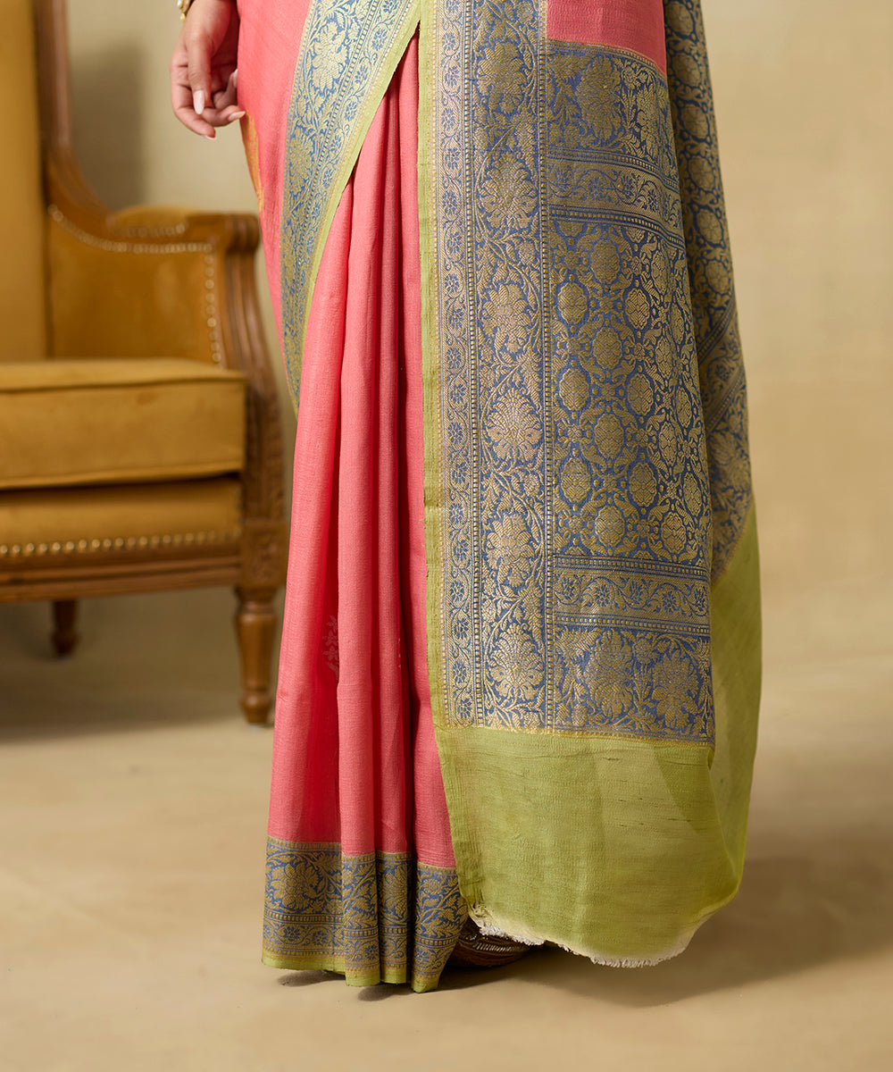 Coral_Pink_Pure_Tussar_Georgette_Banarasi_Handloom_Saree_With_Grey_Border_WeaverStory_04