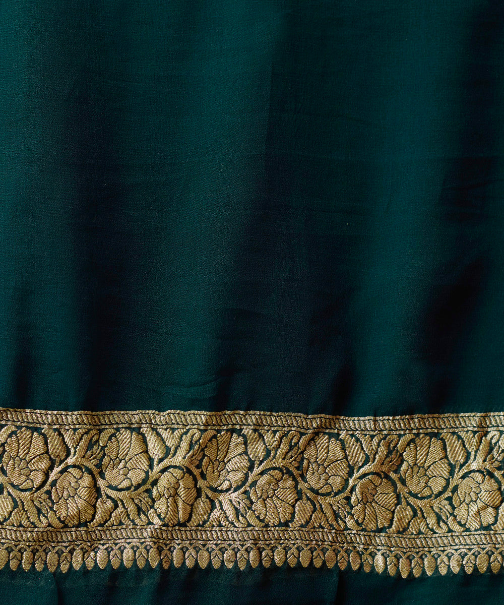 Bottle_Green_Handloom_Pure_Georgette_Banarasi_Saree_With_Floral_Border_WeaverStory_05