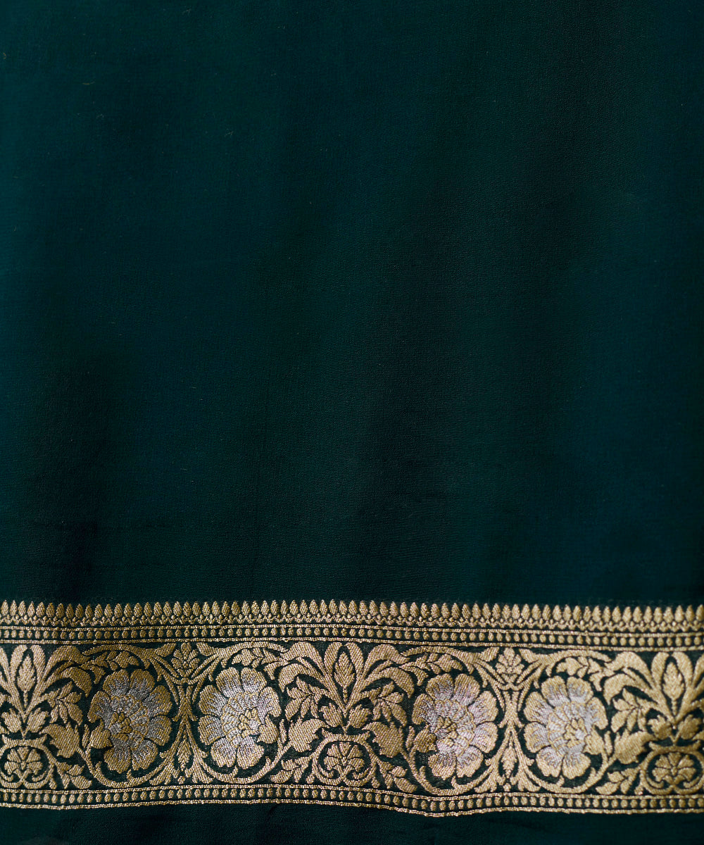 Bottle_Green_Handloom_Pure_Georgette_Banarasi_Saree_With_Zari_Booti_WeaverStory_05