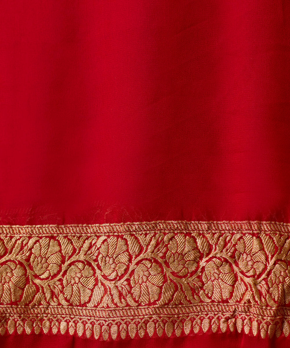 Handloom_Red_Pure_Georgette_Banarasi_Saree_With_Zari_Border_WeaverStory_05