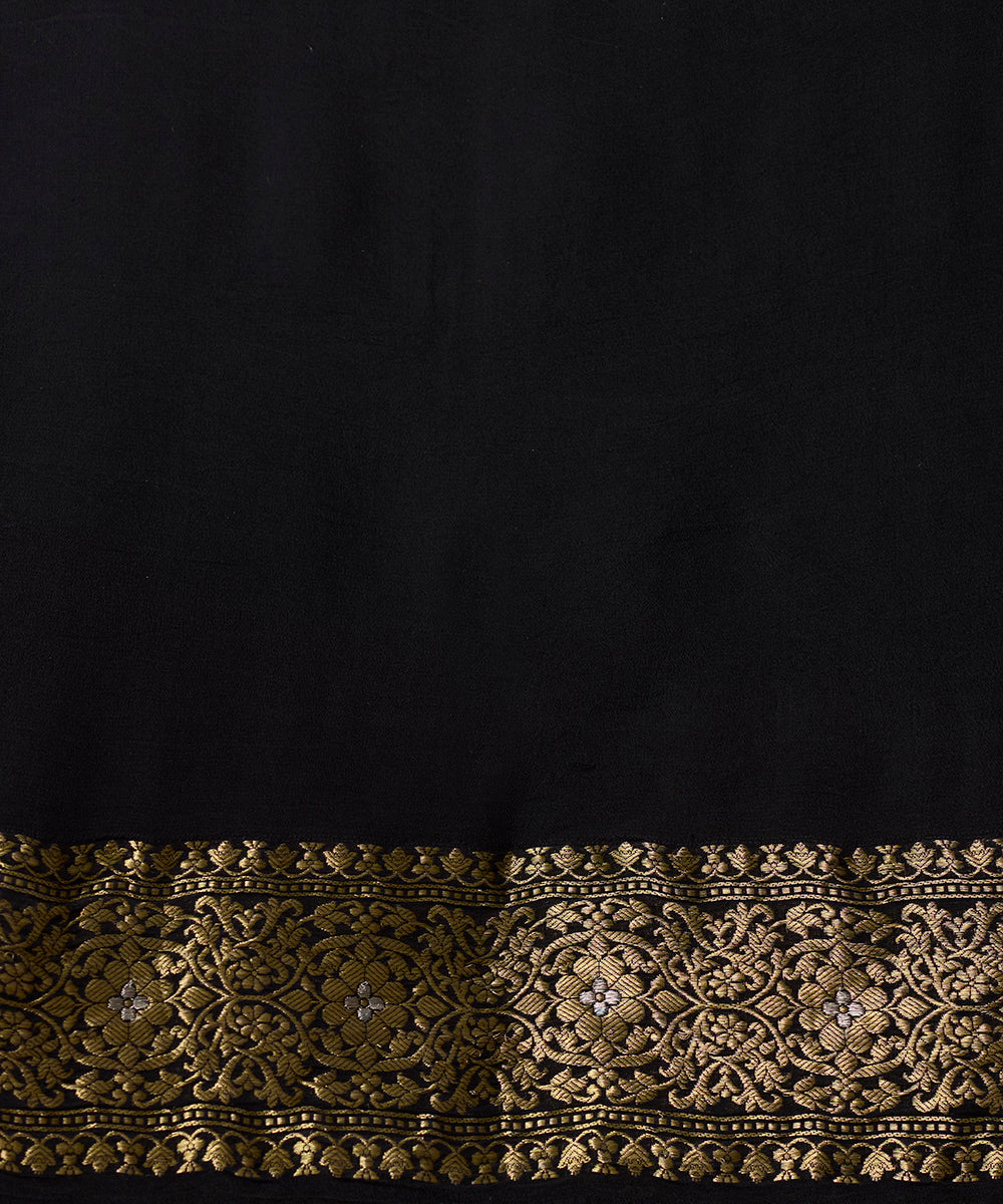 Black_Pure_Handloom_Pure_Georgette_Banarasi_Saree_With_Sona_Rupa_Kadhwa_Boota_WeaverStory_05