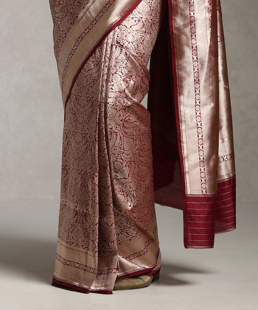Handloom_Wine_Pure_Katan_Silk_Zari_Tanchoi_Banarasi_Saree_WeaverStory_04