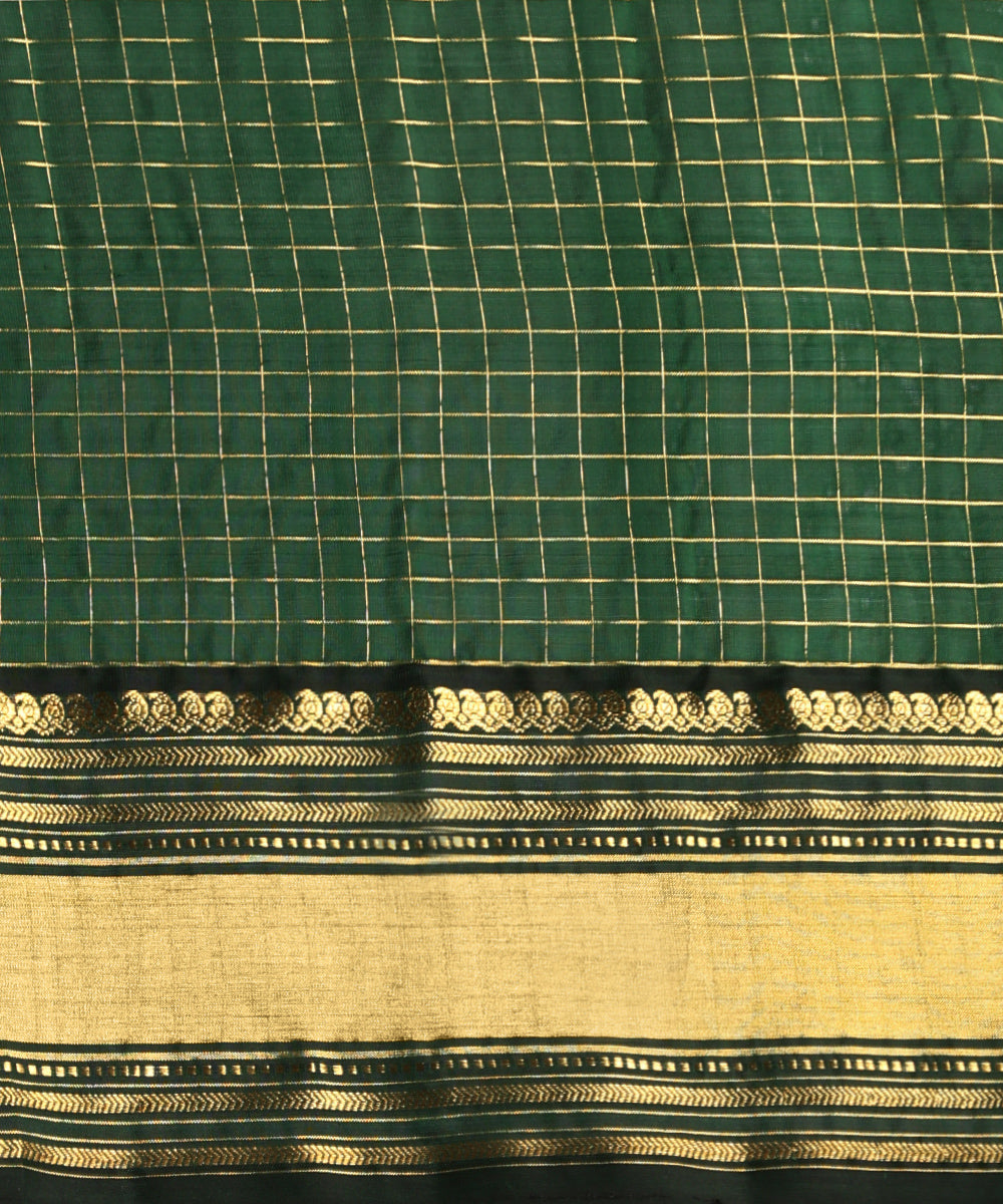 Bottle_Green_Handloom_Pure_Silk_Venkatagiri_Revival_Revival_Saree_With_Zari_Checks_And_Petu_Border_WeaverStory_05