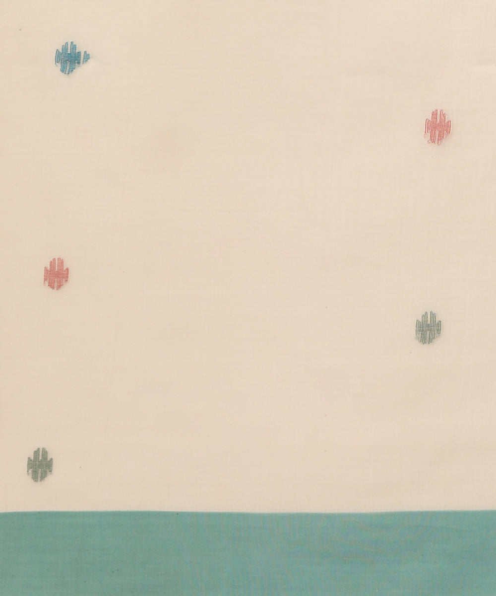 Handloom_Cream_Mulmul_Dhakai_Jamdani_Saree_With_Multicolor_Teal_Border_WeaverStory_06