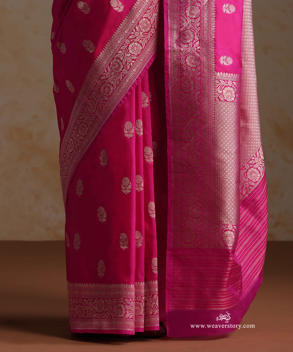 Pink_Handloom_Pure_Katan_Silk_Banarasi_Saree_With_Cutwork_And_Floral_Border_WeaverStory_04