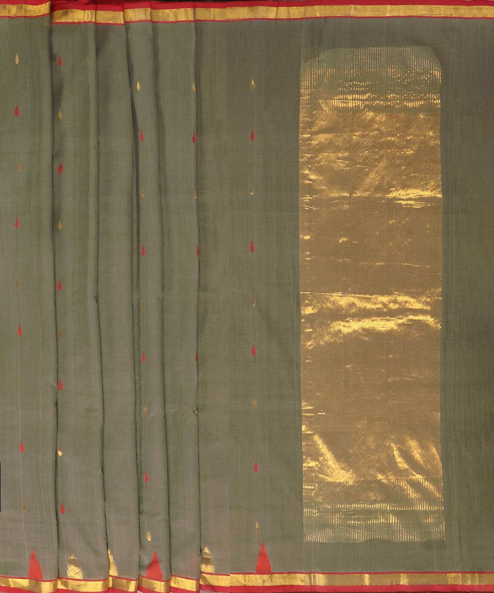 Handloom_Olive_Green_Pure_Cotton_Silk_Venkatagiri_Revival_Saree_With_Temple_Motif_WeaverStory_02