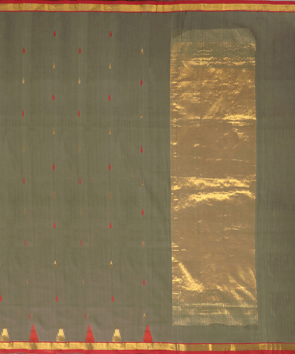 Handloom_Olive_Green_Pure_Cotton_Silk_Venkatagiri_Revival_Saree_With_Temple_Motif_WeaverStory_03