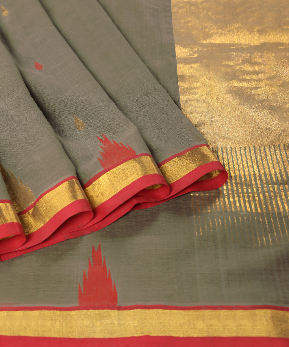 Handloom_Olive_Green_Pure_Cotton_Silk_Venkatagiri_Revival_Saree_With_Temple_Motif_WeaverStory_04