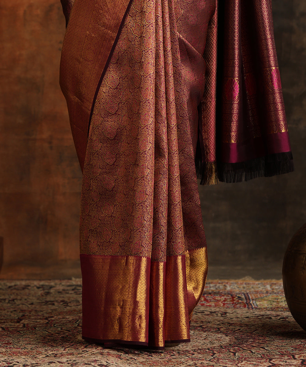 Wine_Handloom_Pure_Silk_Brocade_Kanjivaram_Saree_With_Zari_WeaverStory_05
