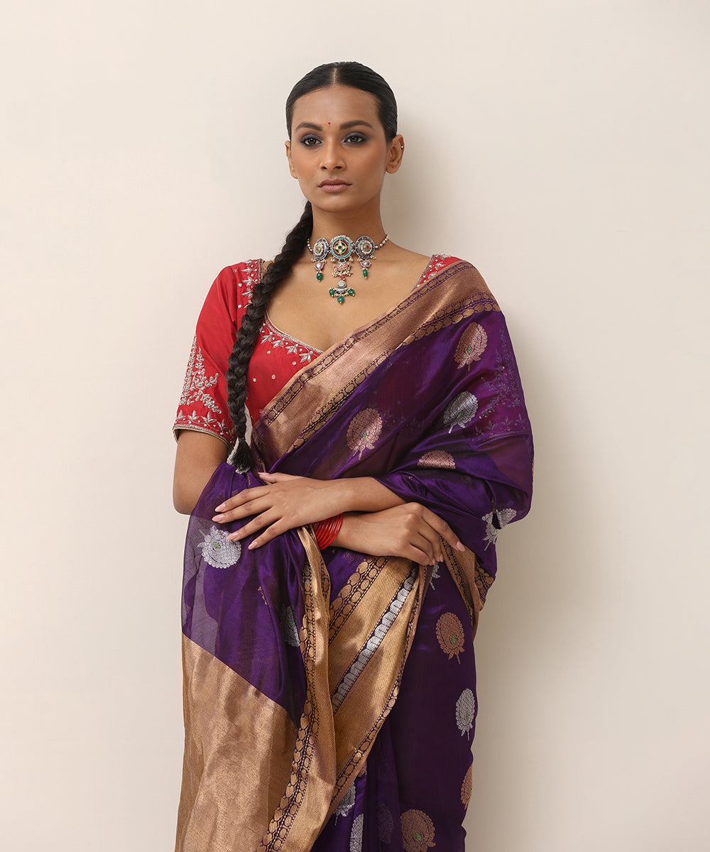 Handloom_Purple_Pure_Silk_Chanderi_Saree_With_Antique_Zari_Border_WeaverStory_02