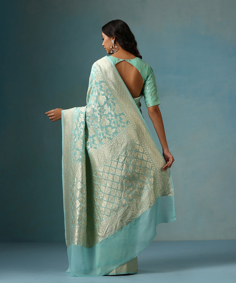 Handloom_Blue_Pure_Georgette_Banarasi_Georgette_Saree_With_Allover_Cutwork_Jaal_WeaverStory_03