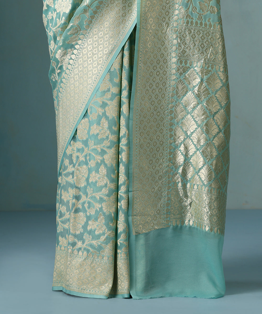 Handloom_Blue_Pure_Georgette_Banarasi_Georgette_Saree_With_Allover_Cutwork_Jaal_WeaverStory_04
