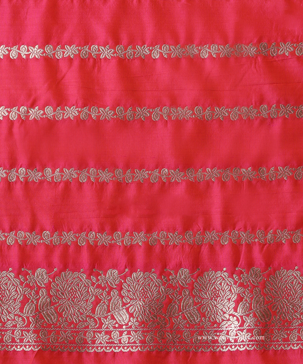 Hot_Pink_Handloom_Pure_Katan_Silk_Banarasi_Saree_With_Cutwork_Floral_Jaal_WeaverStory_05