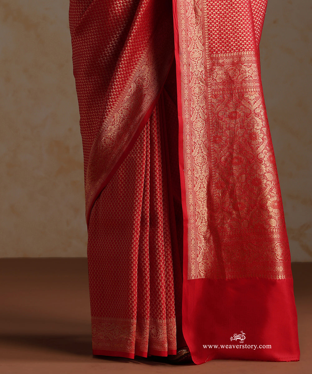 Red_Handloom_Pure_Katan_Silk_Banarasi_Saree_With_Zari_Tanchoi_With_Small_Paisley_WeaverStory_04