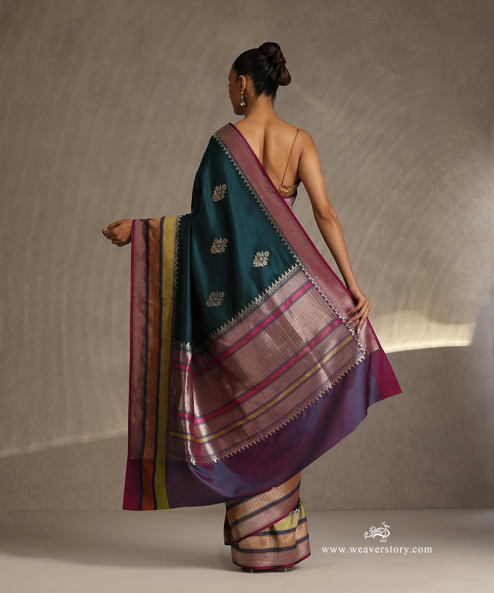 Teal_Handloom_Pure_Katan_Silk_Banarasi_Saree_With_Kadhwa_Floral_Meenakari_Boota_With_Big_Border_WeaverStory_03