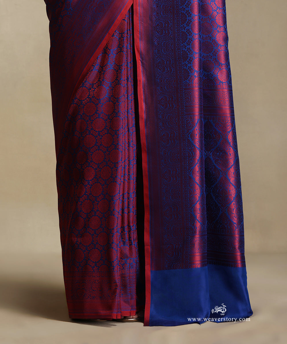 Ink_Handloom_Blue_Pure_Katan_Silk_Tanchoi_Banarasi_Saree_With_Maroon_Flowers_Motifs_WeaverStory_04