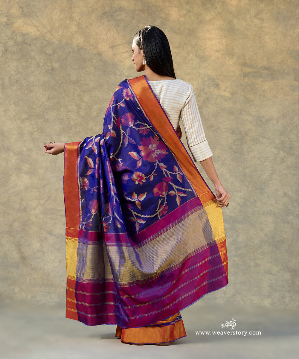 Blue_Handloom_Pure_Mulberry_Silk_Ikat_Patola_Saree_With_Plum_Pallu_And_Gold_Zari_Border_WeaverStory_03