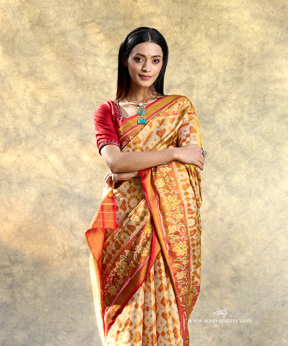 Beige_And_Red_Handloom_Pure_Mulberry_Tissue_Silk_Ikat_Patola_Saree_WeaverStory_02
