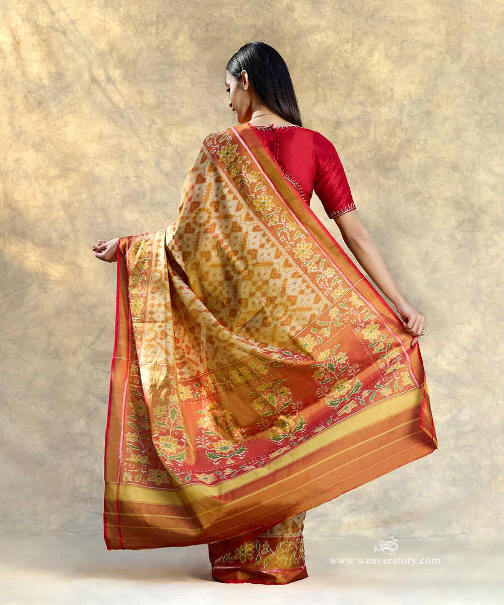 Beige_And_Red_Handloom_Pure_Mulberry_Tissue_Silk_Ikat_Patola_Saree_WeaverStory_03