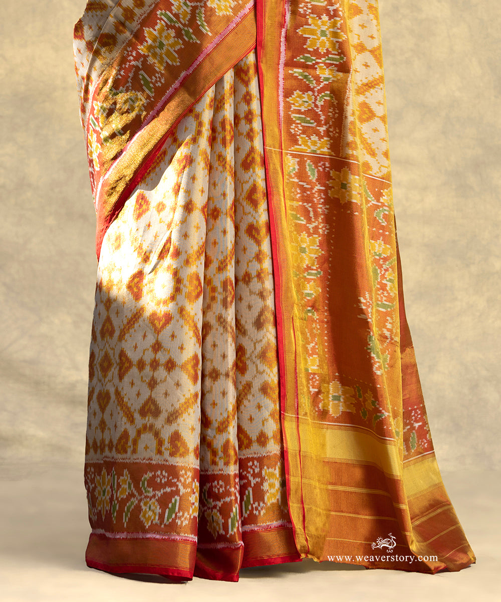 Beige_And_Red_Handloom_Pure_Mulberry_Tissue_Silk_Ikat_Patola_Saree_WeaverStory_04