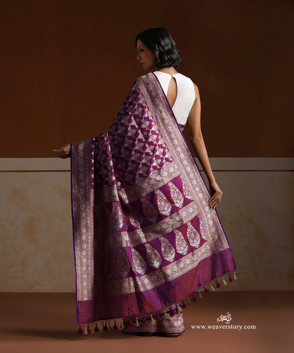 Handloom_Purple_Pure_Katan_Silk_Cutwork_Banarasi_Saree_With_Gold_Silver_Floral_Jaal_WeaverStory_03