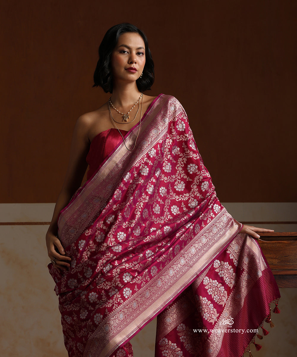 Handloom_Plum_Pure_Katan_Silk_Cutwork_Banarasi_Saree_With_Gold_Silver_Floral_Jaal_WeaverStory_02