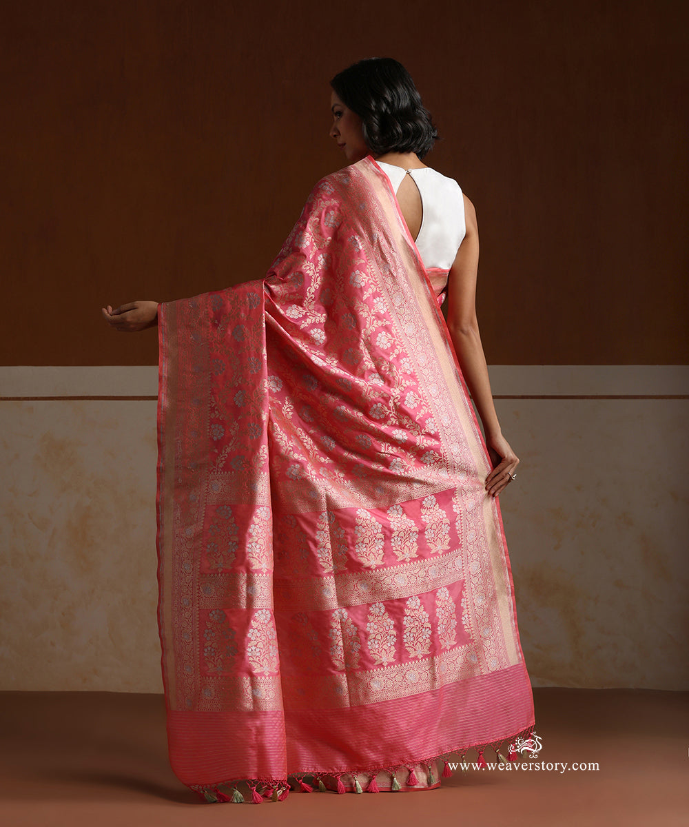 Handloom_Neon_Pink_Pure_Katan_Silk_Cutwork_Banarasi_Saree_With_Gold_Silver_Floral_Jaal_WeaverStory_03