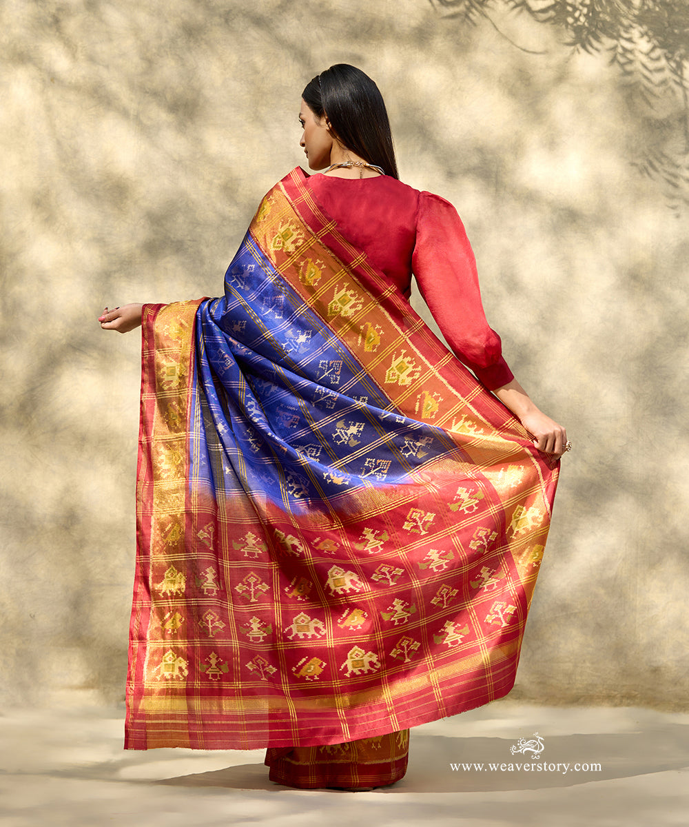 Ink_Blue_Handloom_Pure_Pure_Mulberry_Silk_Ikat_Patola_Saree_With_Maroon_Border_Pallu_With_Hathi_Popat_Motifs_WeaverStory_03