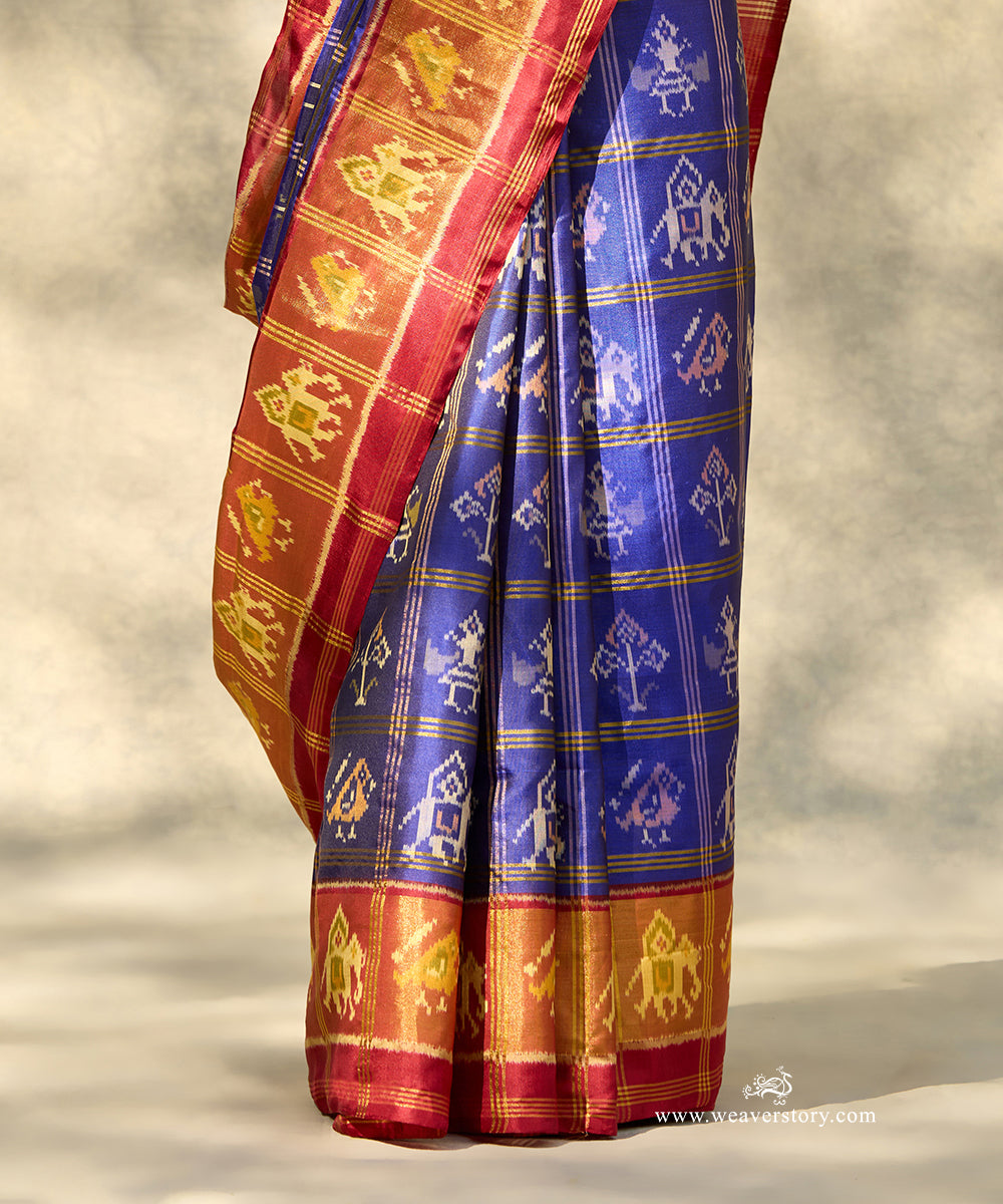 Ink_Blue_Handloom_Pure_Pure_Mulberry_Silk_Ikat_Patola_Saree_With_Maroon_Border_Pallu_With_Hathi_Popat_Motifs_WeaverStory_04