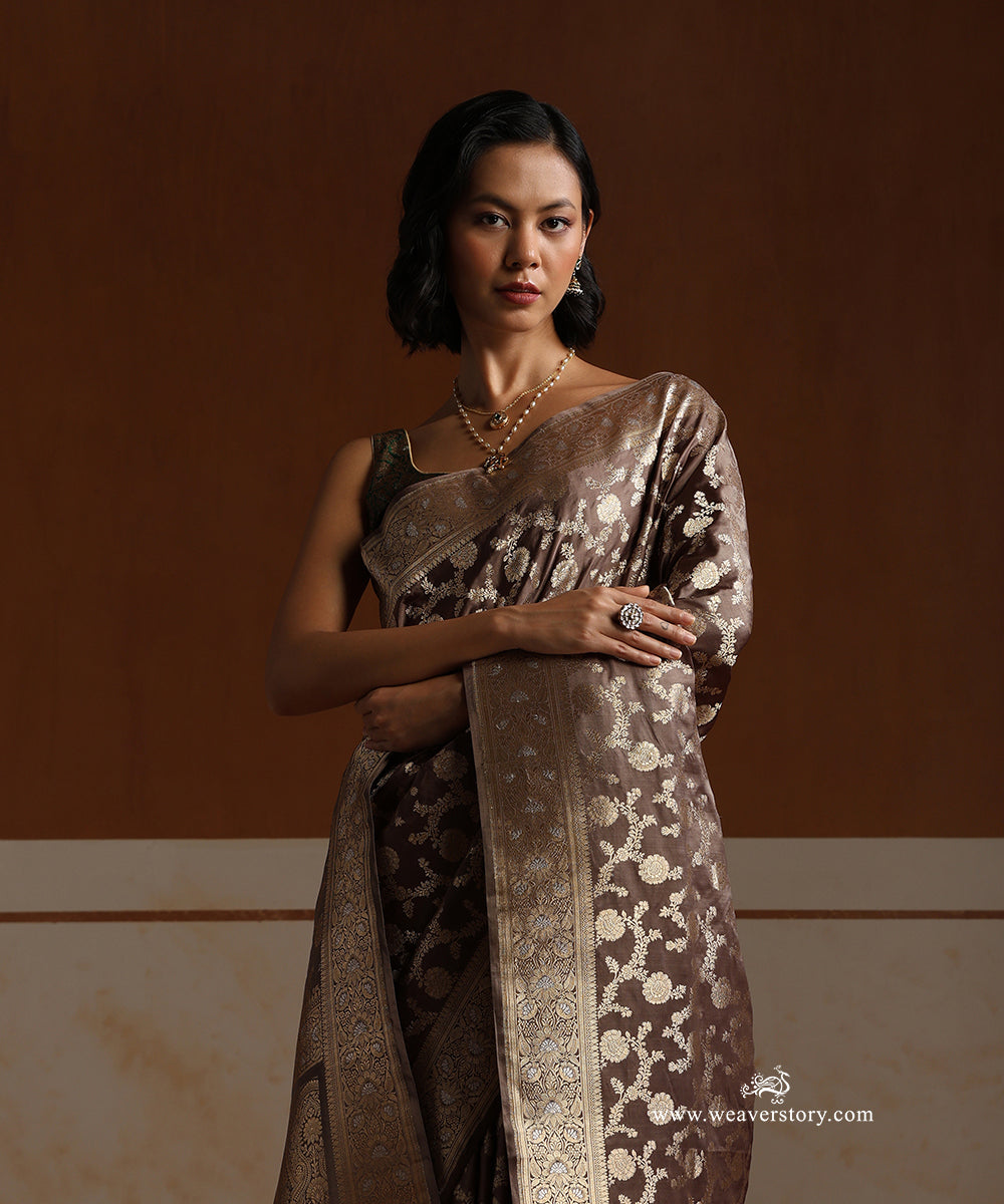 Olive_Handloom_Pure_Satin_Silk_Banarasi_Saree_With_All_Over_Cutwork_Floral_Jaal_And_Meenadar_Border_WeaverStory_02